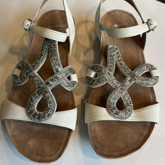 Dansko Cream and Gray Beaded Sandals with Elegant Design - Picture 1 of 5